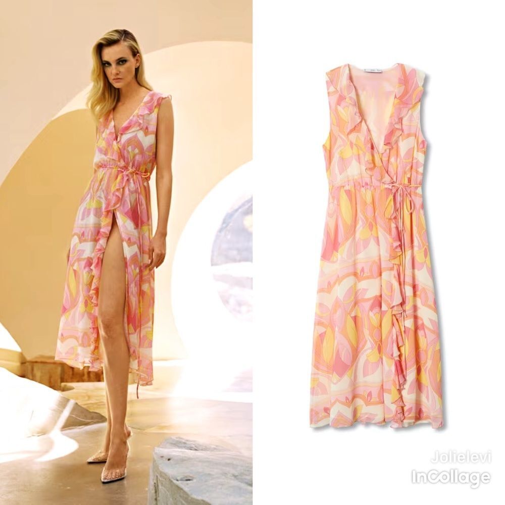 Mango Ruffled printed dress